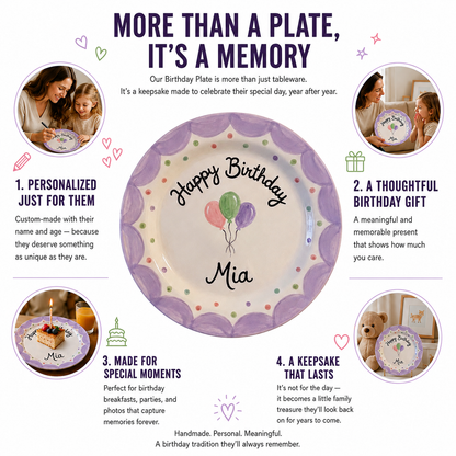 Custom Hand Painted Ceramic Birthday Plate, Lavender Scalloped Dish, Personalized Birthday Plate, First Birthday Gift Girl | B022