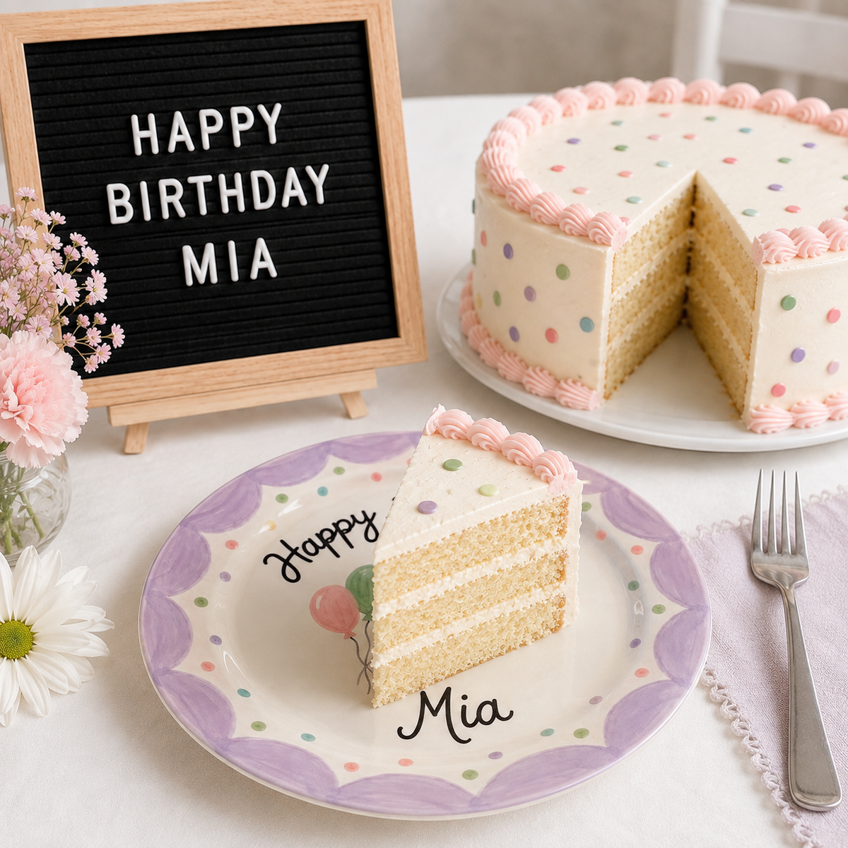 Custom Hand Painted Ceramic Birthday Plate, Lavender Scalloped Dish, Personalized Birthday Plate, First Birthday Gift Girl | B022