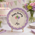 Custom Hand Painted Ceramic Birthday Plate, Lavender Scalloped Dish, Personalized Birthday Plate, First Birthday Gift Girl | B022