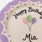 Custom Hand Painted Ceramic Birthday Plate, Lavender Scalloped Dish, Personalized Birthday Plate, First Birthday Gift Girl | B022