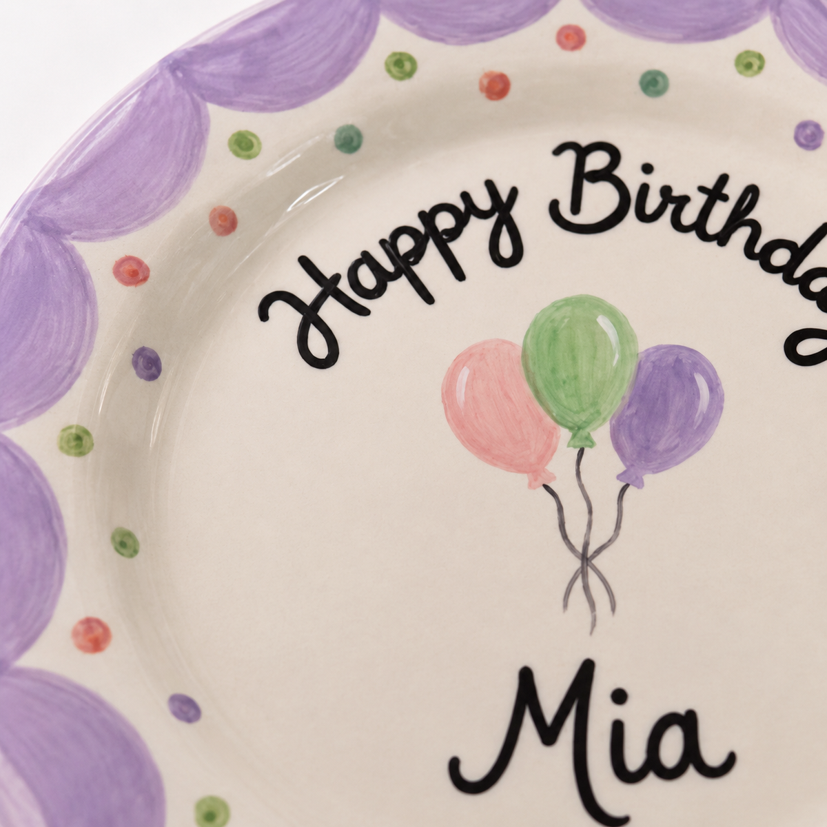 Custom Hand Painted Ceramic Birthday Plate, Lavender Scalloped Dish, Personalized Birthday Plate, First Birthday Gift Girl | B022