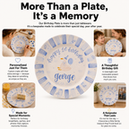 Custom Hand Painted Ceramic Birthday Plate, Blue Striped Goose Dish, Personalized Birthday Plate Date, First Birthday Gift Boy | BGI017