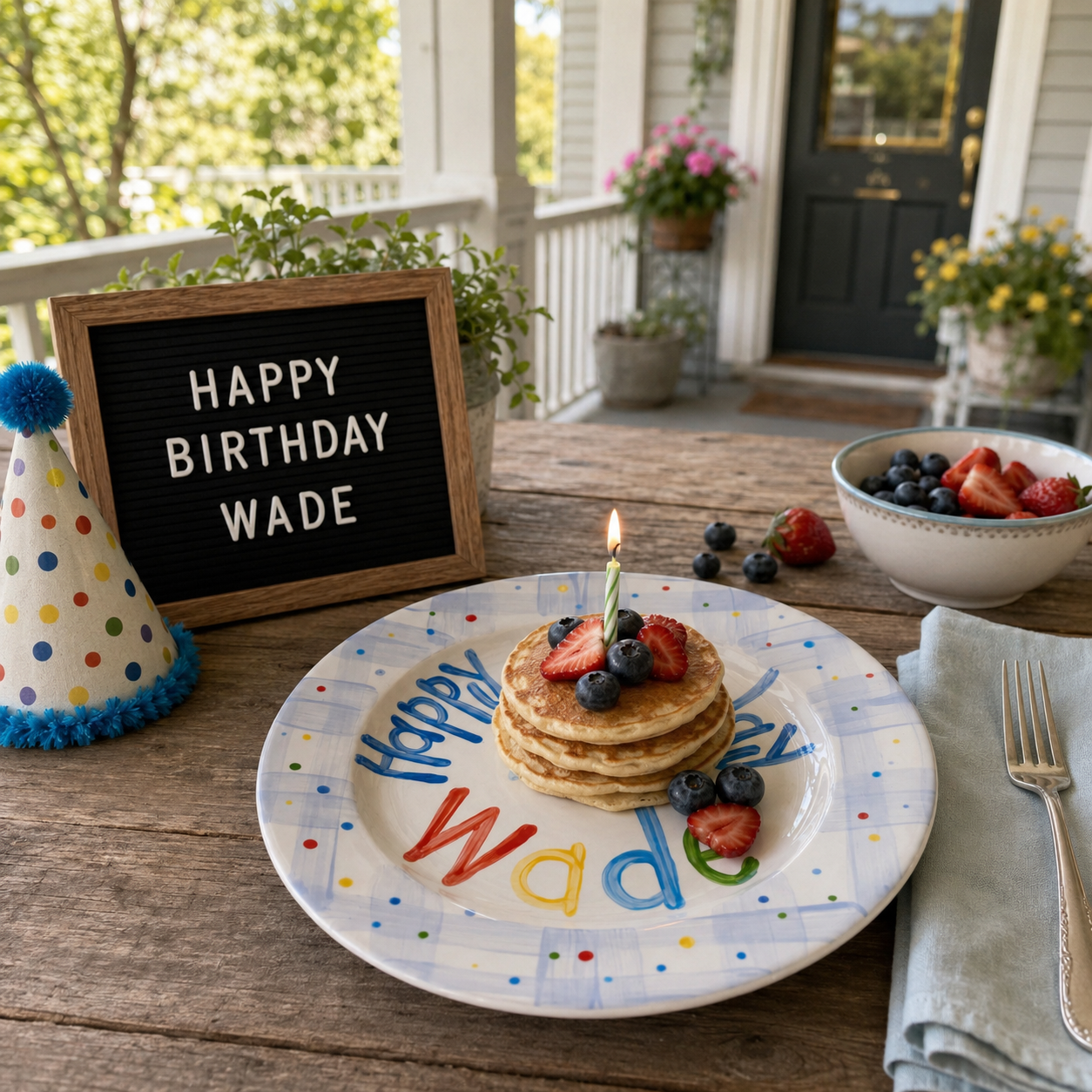 Personalized Birthday Plate – Blue Plaid Border, Colorful Polka Dots & Birthday Candles Design | BHL015