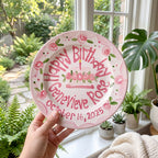 Personalized Birthday Plate – Pink Scalloped Rose Border & Cake Design | BHL011