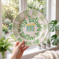 Personalized Birthday Plate – Green Striped Border & Birthday Candles Design | BHL020