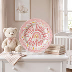 Personalized Birthday Plate – Pink Scalloped Border, Rainbow Heart & Sprinkles Design | BHL016