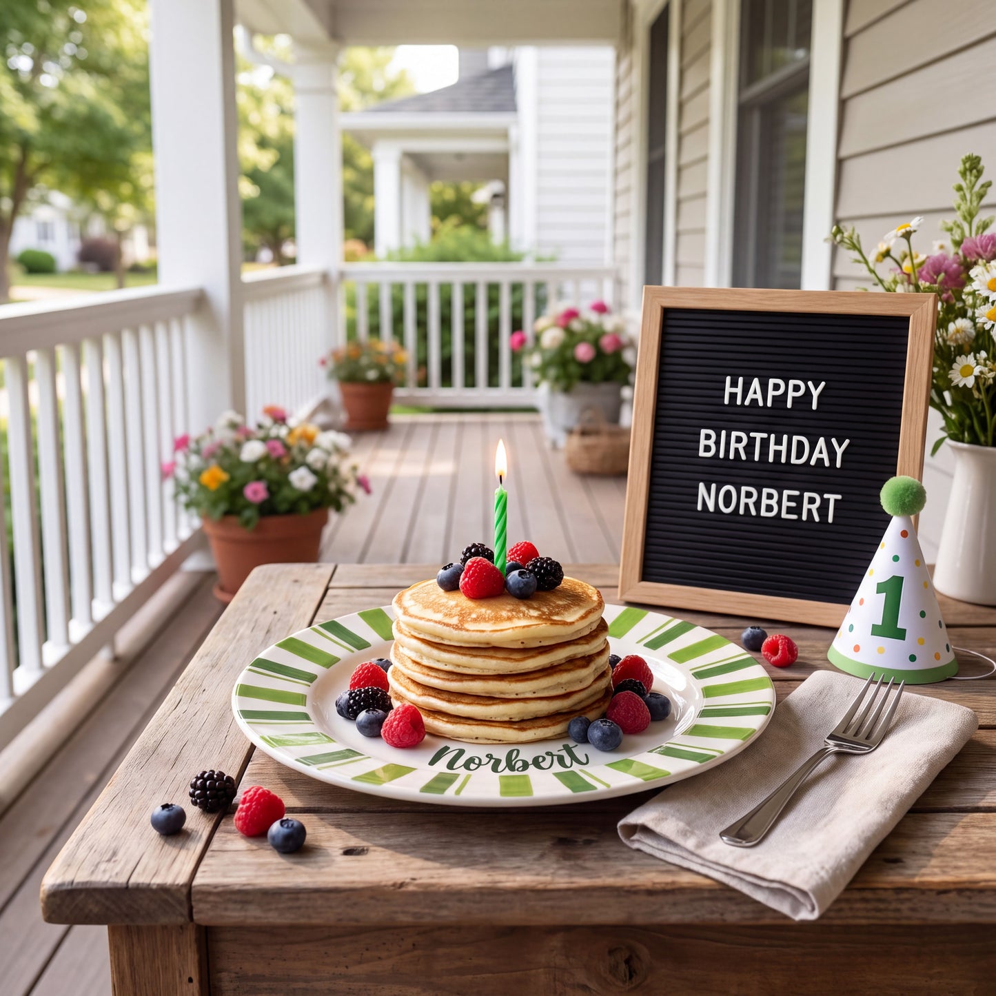 Custom Hand Painted Ceramic Birthday Plate, Green Striped Birthday Dish, Personalized Birthday Plate Date, First Birthday Gift Boyay Tradition Heirloom Keepsake | B006