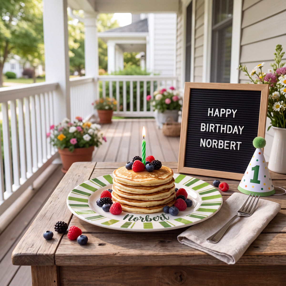 Custom Hand Painted Ceramic Birthday Plate, Green Striped Birthday Dish, Personalized Birthday Plate Date, First Birthday Gift Boyay Tradition Heirloom Keepsake | B006