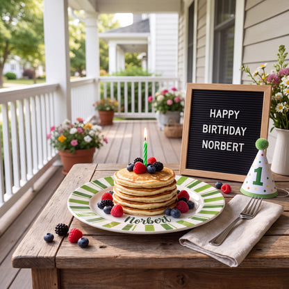 Custom Hand Painted Ceramic Birthday Plate, Green Striped Birthday Dish, Personalized Birthday Plate Date, First Birthday Gift Boyay Tradition Heirloom Keepsake | B006