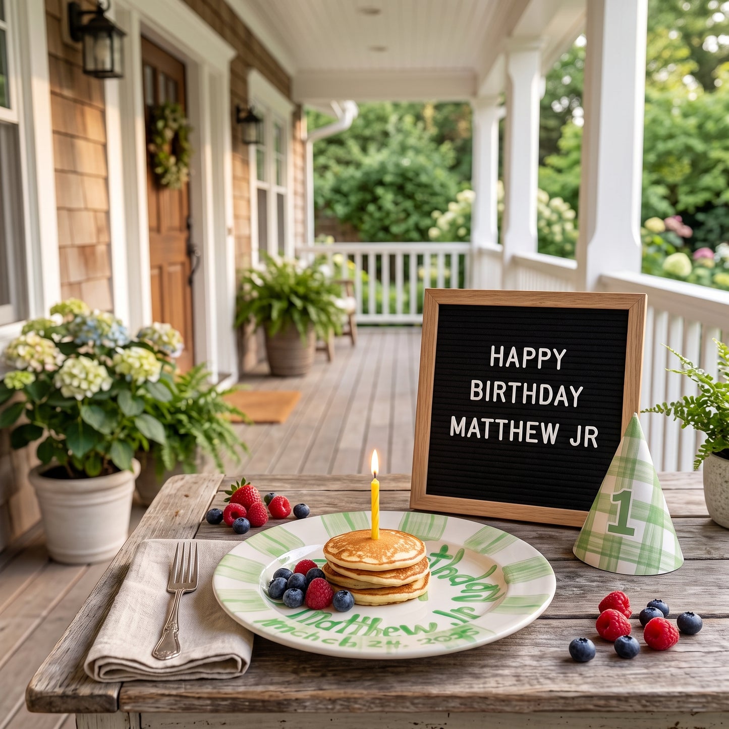 Personalized Birthday Plate – Green Striped Border & Birthday Candles Design | BHL020
