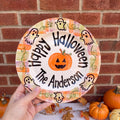 Personalized Halloween Plate, Custom Family Name Ceramic Plate, Cute Ghost Pumpkin Dish, Spooky Season Tradition Keepsake | H003