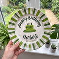 Personalized Green Birthday Plate, Custom Ceramic Birthday Dish, Green Striped Cake Plate, Boys Birthday Tradition Heirloom Keepsake | B006