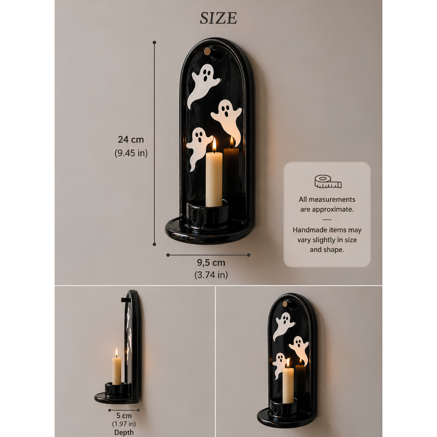Ghost Wall Candle Holder, Halloween Wall Sconce, Handmade Ceramic Taper Candle Holder, Black Gothic Wall Decor, Spooky Home Decor | LA133