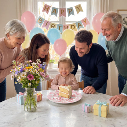 Personalized Birthday Plate – Pink Gingham Bow & Floral Cake Design | BHL006
