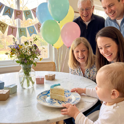 Personalized Birthday Plate – Blue Gingham Bow & Blue Cake Design | BHL007