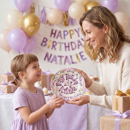 Custom Hand-Painted Birthday Plate Lavender Border Wildflowers, Heirloom Ceramic | BHL001