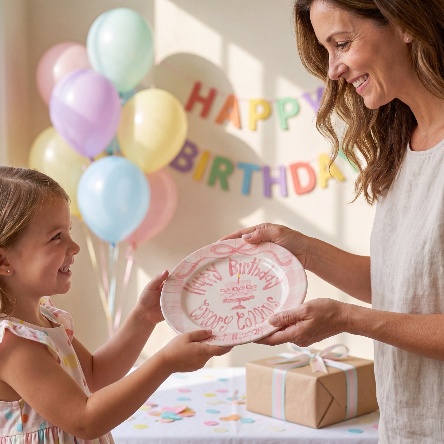 Personalized Handcrafted Ceramic Plate: Heirloom Bows & Pedestal Cake | BHL005
