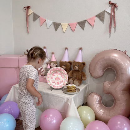 Custom Hand Painted Ceramic Birthday Plate, Pink Bow Gingham Plate, Personalized Birthday Plate with Date, Baby Girl First Birthday | B051