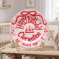 Custom Name Birthday Plate – Pink Gingham Strawberry Cake Design | B071
