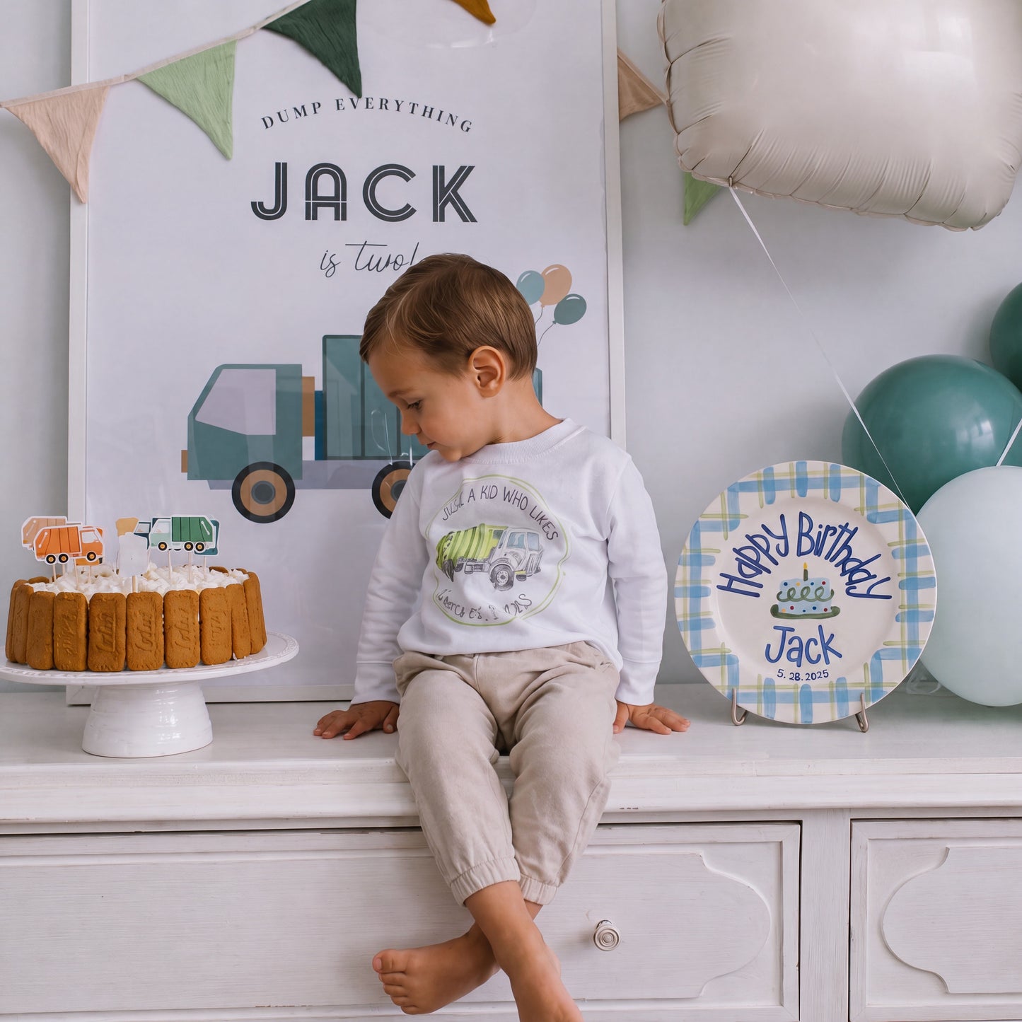 Personalized Blue Green Birthday Plate, Custom Ceramic Birthday Dish, Plaid Cake Plate, Boys Birthday Tradition Heirloom Keepsake | B081