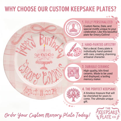 Personalized Handcrafted Ceramic Plate: Heirloom Bows & Pedestal Cake | BHL005
