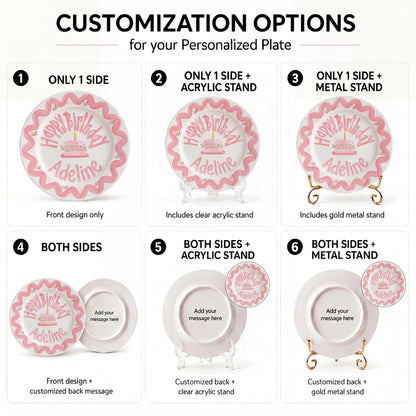 Personalized Birthday Plate – Pink Scallop Border & Cake Design | B062