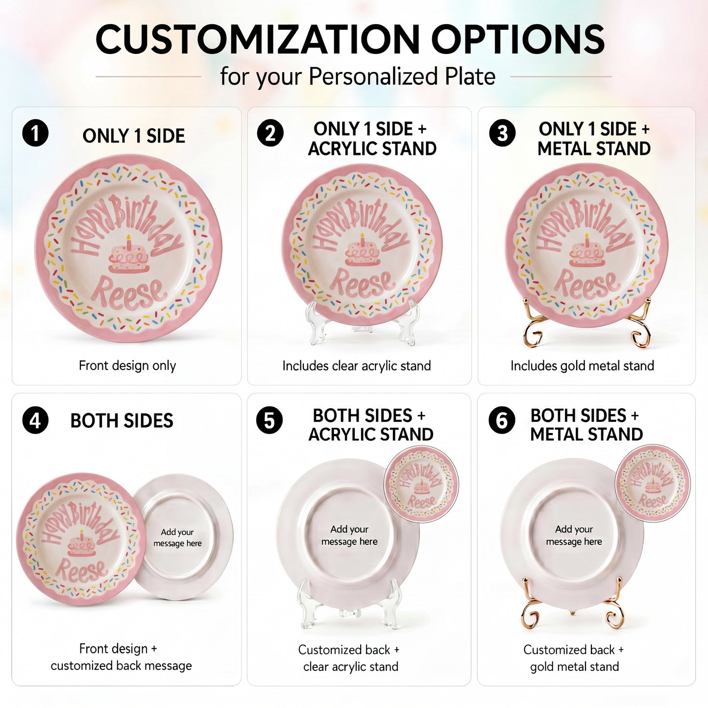 Personalized Birthday Plate – Pink Sprinkles & Cake Design | B061