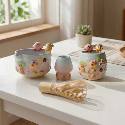 Ombre Kirby and Waddle Dee Matcha Bowl | Handmade Ceramic Chawan | LA018