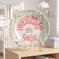 Custom Name Birthday Plate – Green Gingham Flower Cake Design | B066
