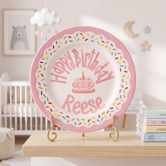Personalized Birthday Plate – Pink Sprinkles & Cake Design | B061