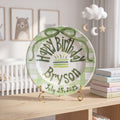 Custom Name Birthday Plate – Green Gingham Candle Design | B058