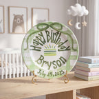 Custom Name Birthday Plate – Green Gingham Candle Design | B058