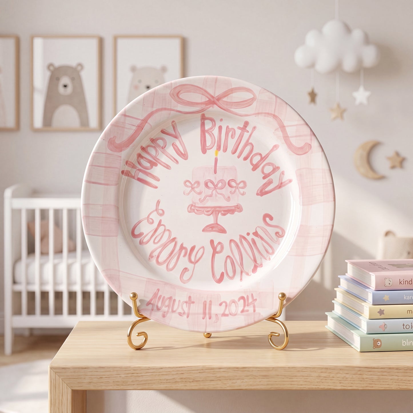 Personalized Handcrafted Ceramic Plate: Heirloom Bows & Pedestal Cake | BHL005