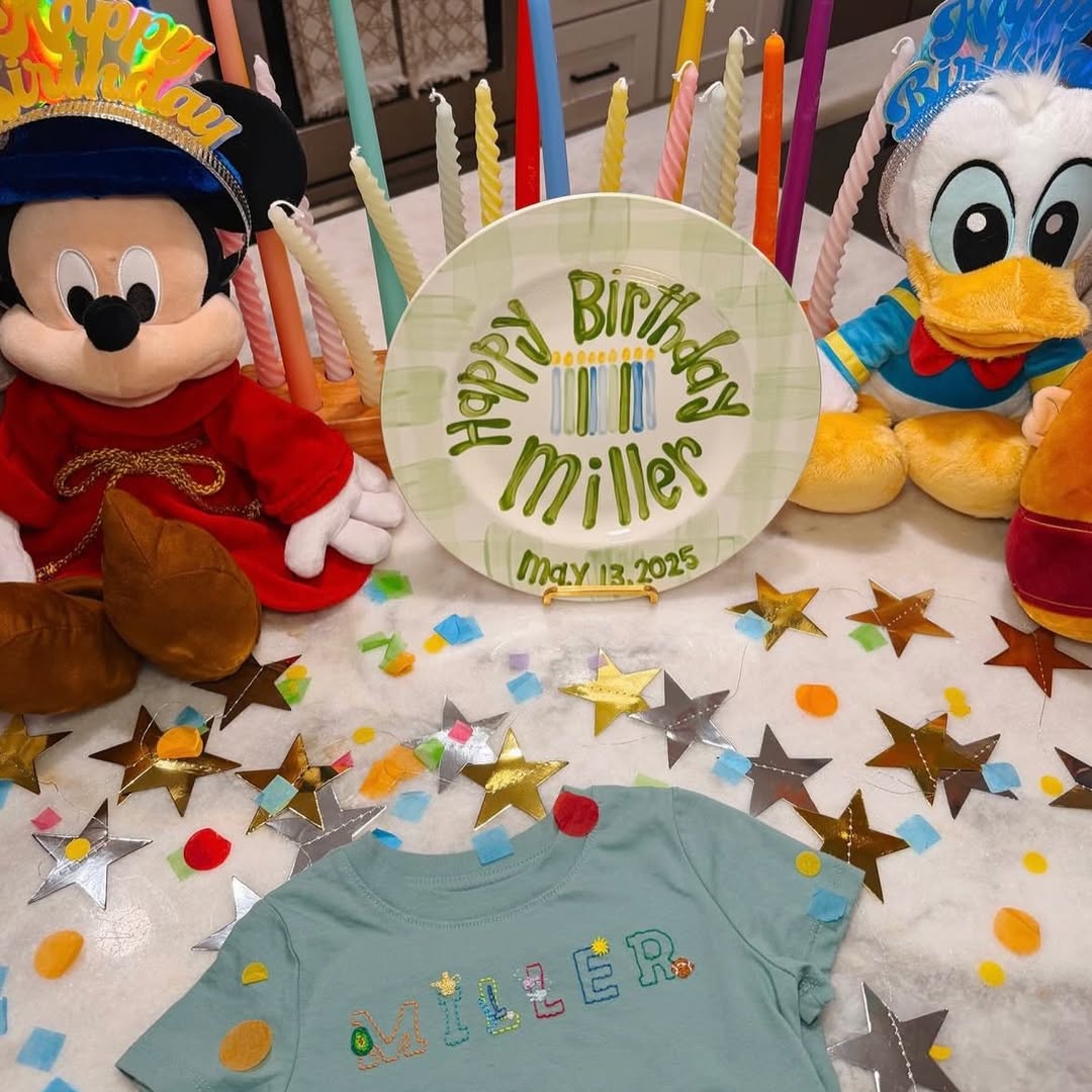 Personalized Birthday Plate Green Gingham Hand-Painted Ceramic | BHL003