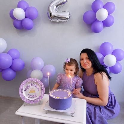 Custom Hand Painted Ceramic Birthday Plate, Lavender Gingham Floral Plate, Personalized Birthday Plate, First Birthday Gift Girl | B005