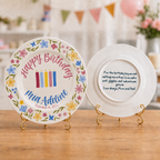 Custom Hand Painted Ceramic Birthday Plate, Floral Botanical Dish, Personalized Birthday Plate Date, First Birthday Gift Girl | BGI022