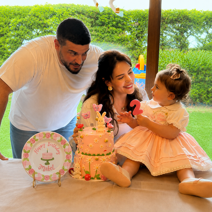 Personalized Pink Birthday Plate, Custom Ceramic Birthday Dish, Pink Gingham Rose Plate, Girls Birthday Tradition Heirloom Keepsake | B016