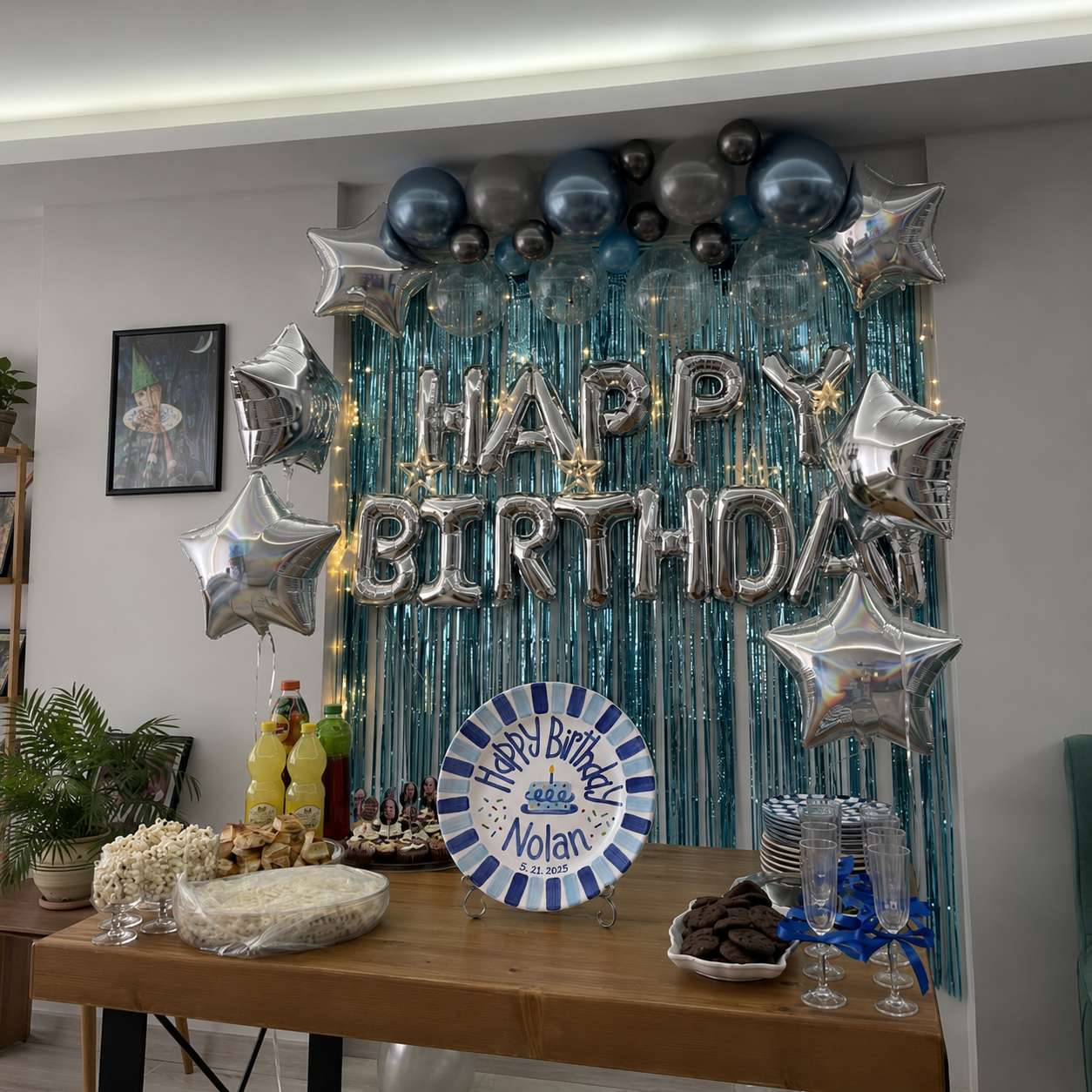 Personalized Birthday Plate Boy, Custom Blue Striped Plate, Hand Painted Ceramic Cake Plate, Heirloom Birthday Tradition Gift | B074