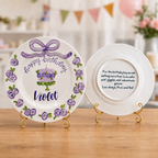 Personalized Purple Birthday Plate, Custom Ceramic Birthday Dish, Purple Bow Floral Cake Plate, Girls Birthday Keepsake Keepsake | BGI020