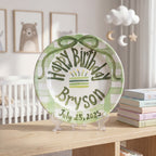 Custom Name Birthday Plate – Green Gingham Candle Design | B058