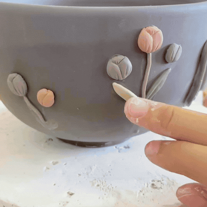 Spring Tulip Bunny 3D Handcrafted Ceramic Matcha Bowl and Flower Whisk Holder Set • HX10