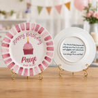 Custom Birthday Plate for Girl, Personalized Pink Cupcake Plate, Hand Painted Ceramic Keepsake | BGI024