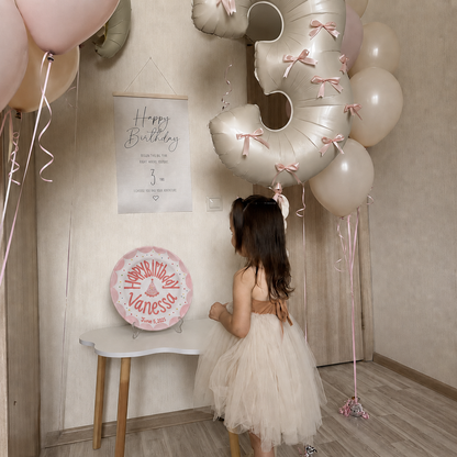 Hand-Painted Ceramic Birthday Plate, Pink Scalloped Border with Sprinkles, Custom Name Keepsake, Baby Girl Gift | B018