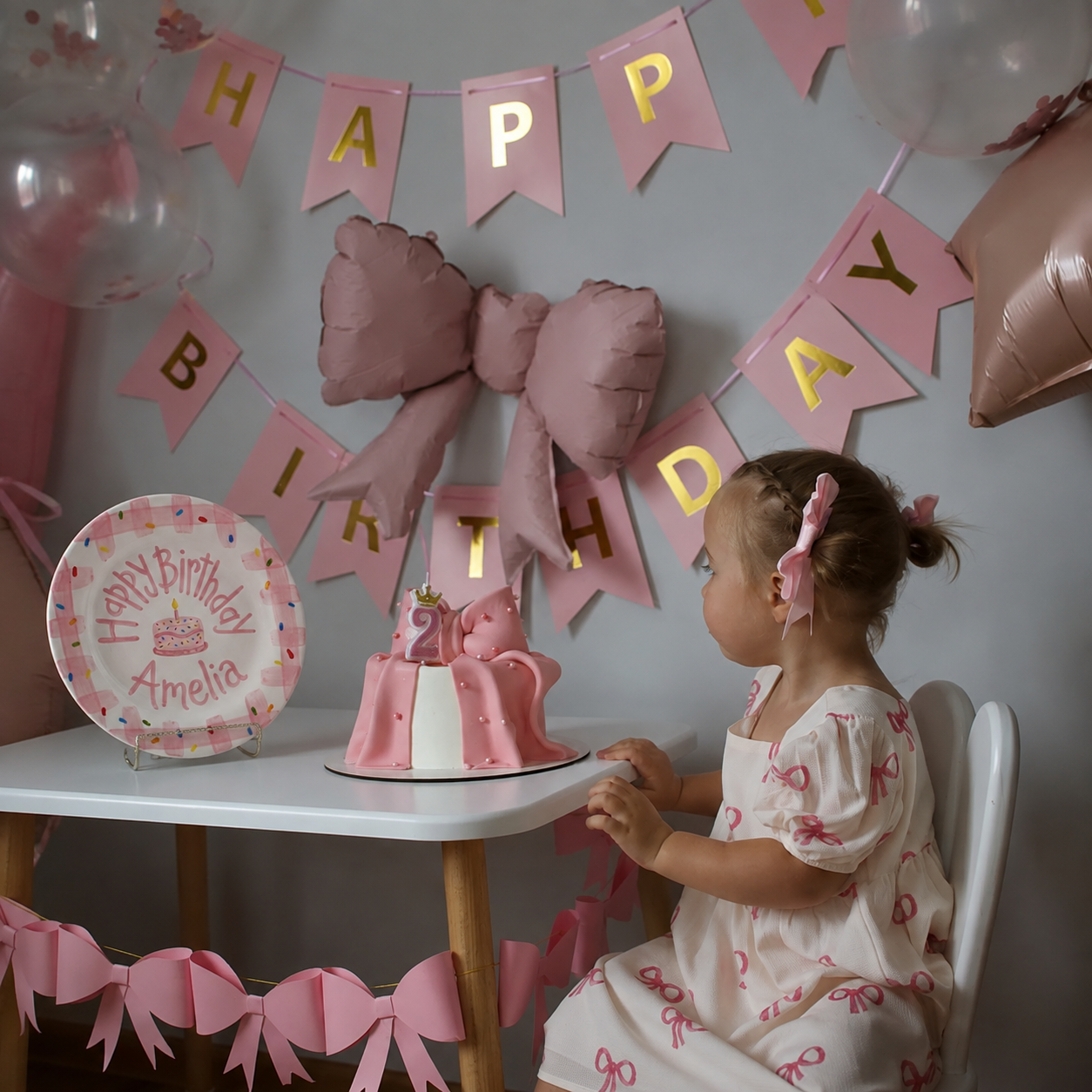 Personalized Pink Birthday Plate, Custom Ceramic Birthday Dish, Pink Gingham Cake Plate, Girls Birthday Tradition Heirloom Keepsake | B097