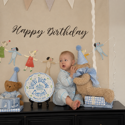 Blue Scalloped Birthday Plate, Hand-Painted Birthday Cake Design, Custom Name Ceramic Keepsake, First Birthday | B046