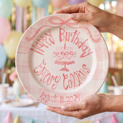 Personalized Handcrafted Ceramic Plate: Heirloom Bows & Pedestal Cake | BHL005