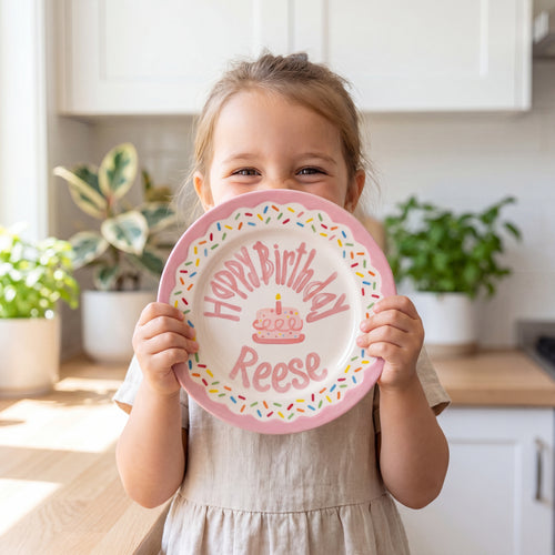 Personalized Birthday Plate – Pink Sprinkles & Cake Design | B061