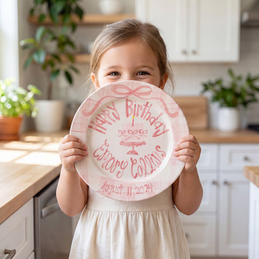 Personalized Handcrafted Ceramic Plate: Heirloom Bows & Pedestal Cake | BHL005
