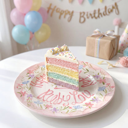 Personalized Handcrafted Ceramic Plate Heirloom Pink Border & Wildflowers | BHL004