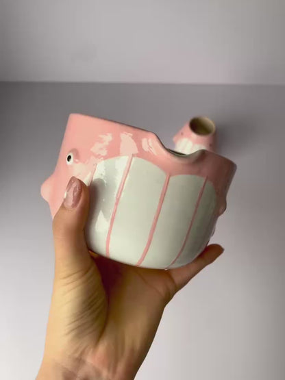 Cute Pink Dolphin Ceramic Matcha Bowl and Whisk Holder Set – Handcrafted Pastel Matchawan • HX13